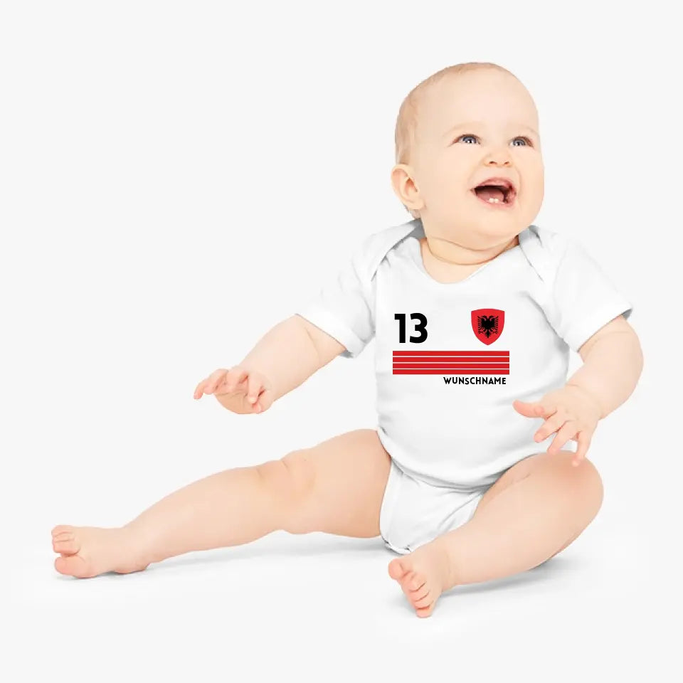 Fussball Albanien - Personalisierter Baby-Onesie/ Strampler, Trikot mit anpassbarem Namen und Trikotnummer, 100% Bio-Baumwolle Baby Body