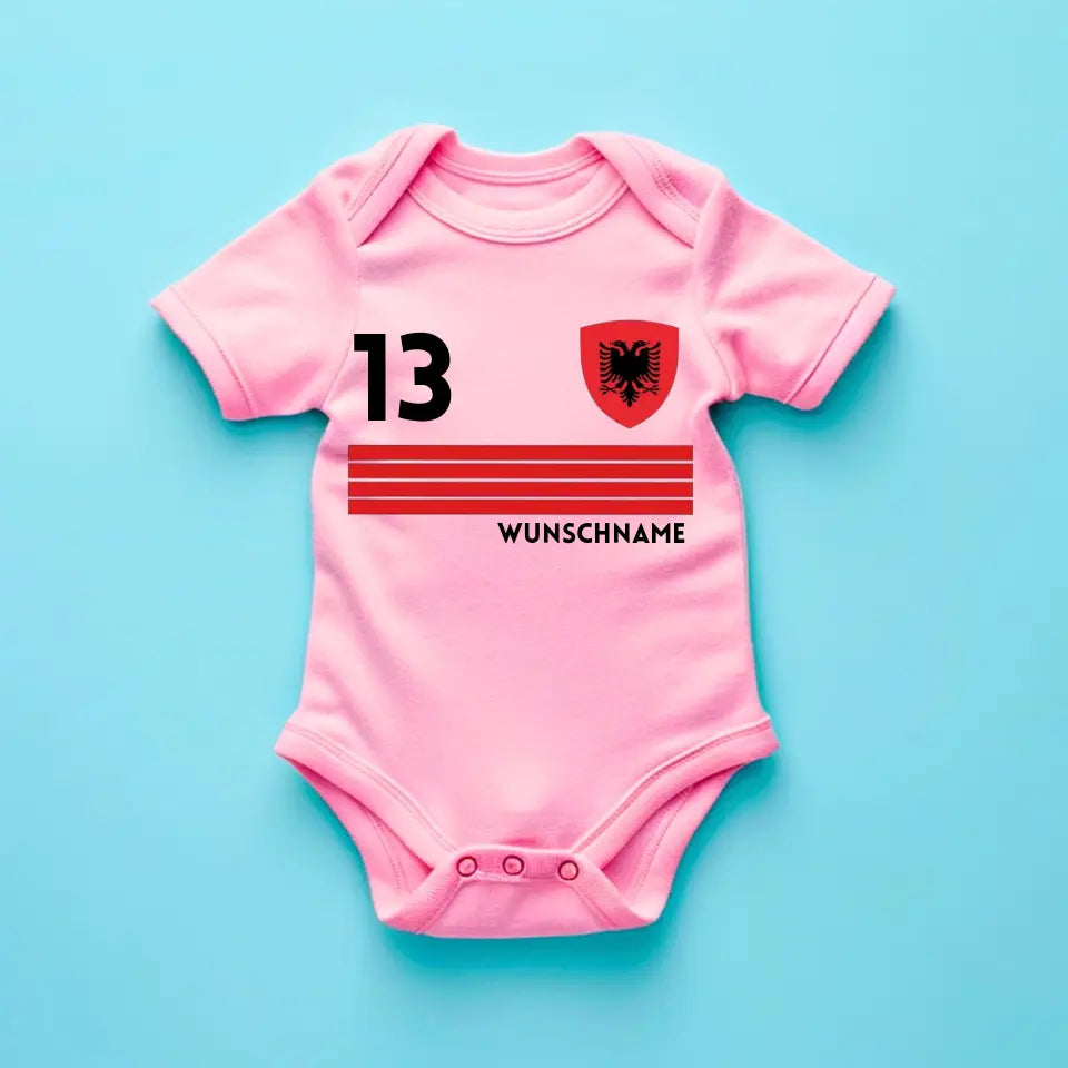 Fussball Albanien - Personalisierter Baby-Onesie/ Strampler, Trikot mit anpassbarem Namen und Trikotnummer, 100% Bio-Baumwolle Baby Body