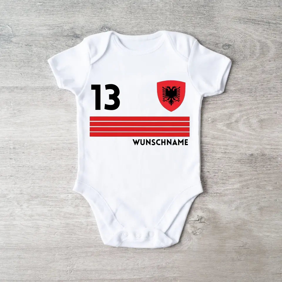 Fussball Albanien - Personalisierter Baby-Onesie/ Strampler, Trikot mit anpassbarem Namen und Trikotnummer, 100% Bio-Baumwolle Baby Body