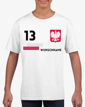 Cargar imagen en el visor de la galería, Fußball EM 2024 Polen T-Shirt Kinder individuell - Personalisiertes Trikot für Kinder (100% Baumwolle)
