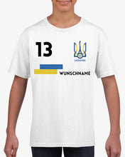 Cargar imagen en el visor de la galería, Fußball EM 2024 Ukraine T-Shirt Kinder individuell - Personalisiertes Trikot für Kinder (100% Baumwolle)
