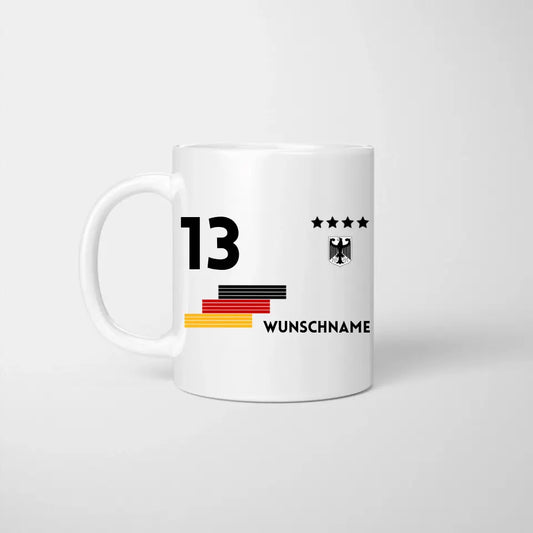 Trikot-Tasse - Personalisierte Tasse zu Fußball, Wunschnummer und Name, individuelle Tasse Fan Tasse Deutschland
