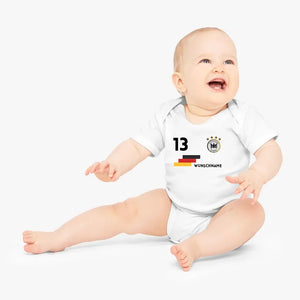 Deutschland EM Trikot Strampler - Personalisierter Baby-Onesie, Body mit anpassbarem Namen und Trikotnummer, 100% Bio-Baumwolle, EM 2024