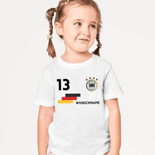 Cargar imagen en el visor de la galería, EM Deutschland Kinder-Trikot - Personalisiertes T-Shirt für Kinder, Fußball EM 2024(100% Baumwolle, individuelle Nummer &amp; Wunschname)
