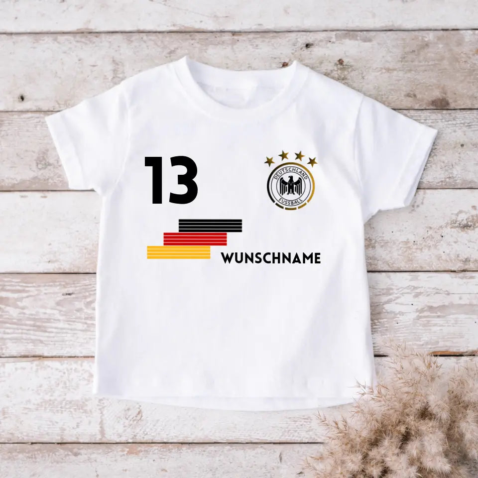 EM Deutschland Kinder-Trikot - Personalisiertes T-Shirt für Kinder, Fußball (100% Baumwolle, individuelle Nummer & Wunschname)
