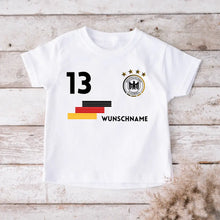 Cargar imagen en el visor de la galería, EM Deutschland Kinder-Trikot - Personalisiertes T-Shirt für Kinder, Fußball EM 2024(100% Baumwolle, individuelle Nummer &amp; Wunschname)
