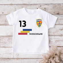 Cargar imagen en el visor de la galería, EM Rumänien Kinder-Trikot - Personalisiertes T-Shirt für Kinder, Fußball EM 2024(100% Baumwolle, individuelle Nummer &amp; Wunschname)
