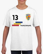 Cargar imagen en el visor de la galería, EM Rumänien Kinder-Trikot - Personalisiertes T-Shirt für Kinder, Fußball EM 2024(100% Baumwolle, individuelle Nummer &amp; Wunschname)
