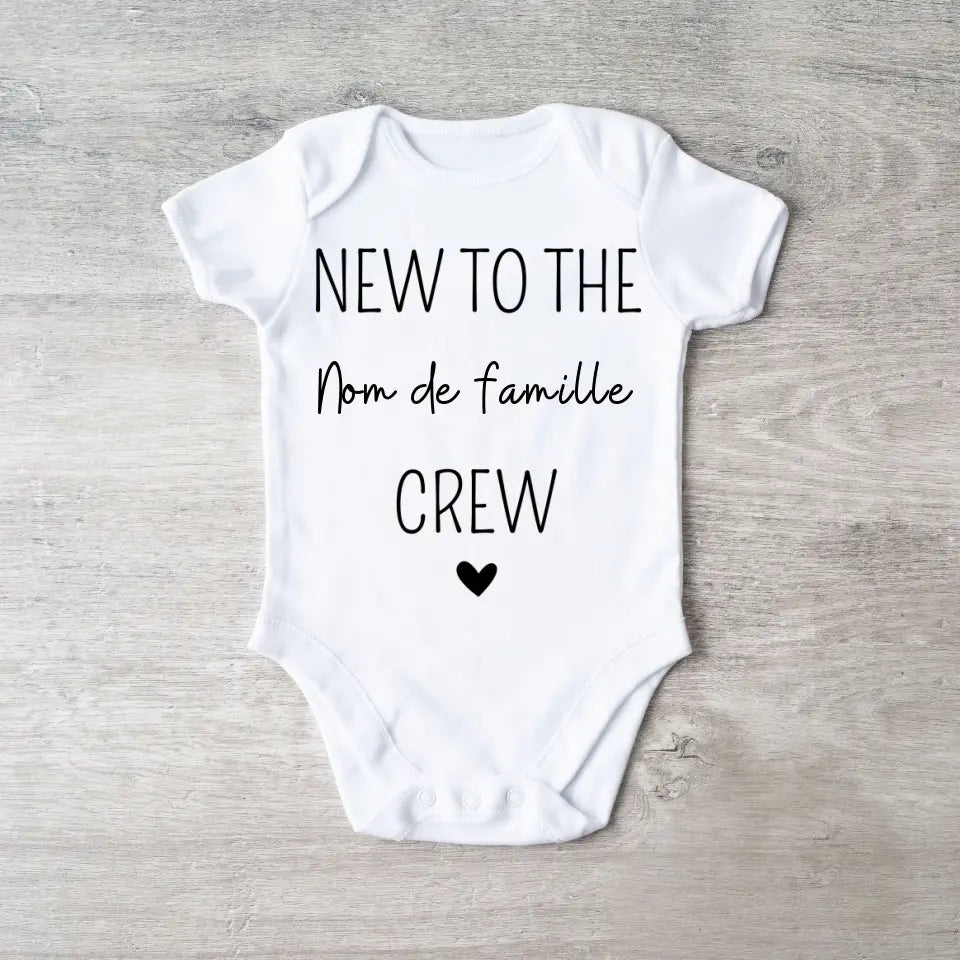 New to the family crew nom de famille - Onesie/dorsal bébé personnalisé, body 100% coton bio