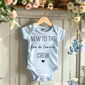 New to the family crew nom de famille - Onesie/dorsal bébé personnalisé, body 100% coton bio