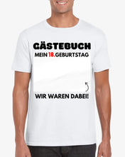 Cargar imagen en el visor de la galería, Gästebuch Geburtstag - Personalisiertes T-Shirt zum beschriften (100% Baumwolle, Unisex)
