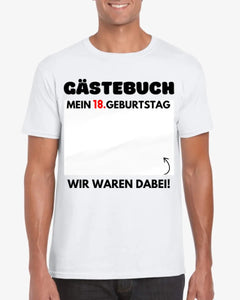 Gästebuch Geburtstag - Personalisiertes T-Shirt zum beschriften (100% Baumwolle, Unisex)