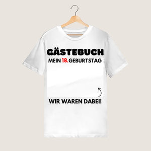 Gästebuch Geburtstag - Personalisiertes T-Shirt zum beschriften (100% Baumwolle, Unisex)