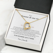 Cargar imagen en el visor de la galería, À la femme de ma vie - Collier avec pendentif coeur &amp; carte personnalisée
