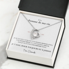 Cargar imagen en el visor de la galería, Je t&#39;aime, pour toujours et à jamais - Collier avec pendentif coeur &amp; carte personnalisée
