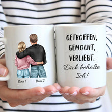 Cargar imagen en el visor de la galería, Getroffen, gemocht, verliebt - Dich behalte ich! - Personalisierte Tasse für Paare
