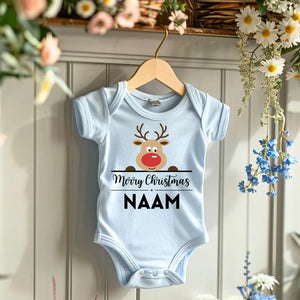 Merry Christmas Baby - Gepersonaliseerde baby onesie/ romper voor Kerstmis, 100% biologisch katoen