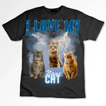 Cargar imagen en el visor de la galería, I love my Cat Vintage 90s - Personalisiertes Foto T-Shirt (100% Baumwolle, Unisex)
