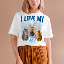 Cargar imagen en el visor de la galería, I love my Cat Vintage 90s - Personalisiertes Foto T-Shirt (100% Baumwolle, Unisex)
