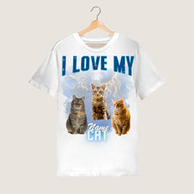 Cargar imagen en el visor de la galería, I love my Cat Vintage 90s - Personalisiertes Foto T-Shirt (100% Baumwolle, Unisex)
