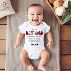 Holt Oma zur Hilfe - Personalisierter Baby-Onesie/ Strampler, witziges Weihnachtsgeschenk, 100% Bio-Baumwolle