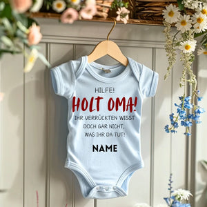 Holt Oma zur Hilfe - Personalisierter Baby-Onesie/ Strampler, witziges Weihnachtsgeschenk, 100% Bio-Baumwolle