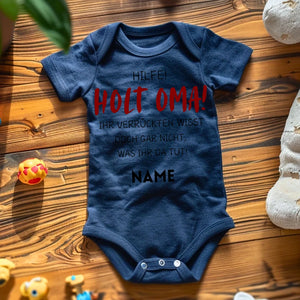 Holt Oma zur Hilfe - Personalisierter Baby-Onesie/ Strampler, witziges Weihnachtsgeschenk, 100% Bio-Baumwolle