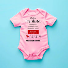 Cargar imagen en el visor de la galería, Baby Preisliste, Windeln wechseln gratis - Personalisierter Baby-Onesie/ Strampler, witziges Weihnachtsgeschenk, 100% Bio-Baumwolle
