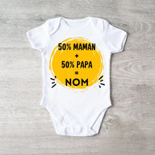 Cargar imagen en el visor de la galería, 50% Maman + 50% Papa = Moi - Onesie/dorsal bébé personnalisé pour Noël, 100% coton bio
