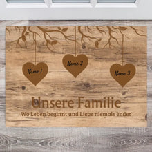 Cargar imagen en el visor de la galería, Unsere Familie, wo Leben beginnt und Liebe niemals endet - Personalisierte Fußmatte (für innen und aussen)
