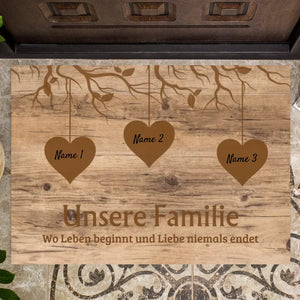 Unsere Familie, wo Leben beginnt und Liebe niemals endet - Personalisierte Fußmatte (für innen und aussen)