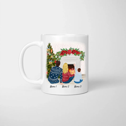 Familia Feliz Navidad - Taza personalizada (1-2 niños)