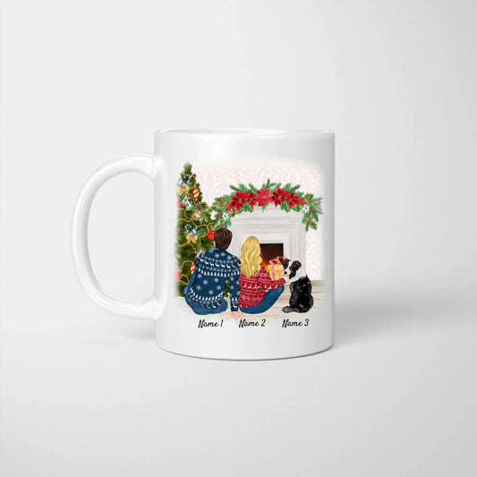 Pareja navideña con mascota - Taza personalizada (Perro & Gato)