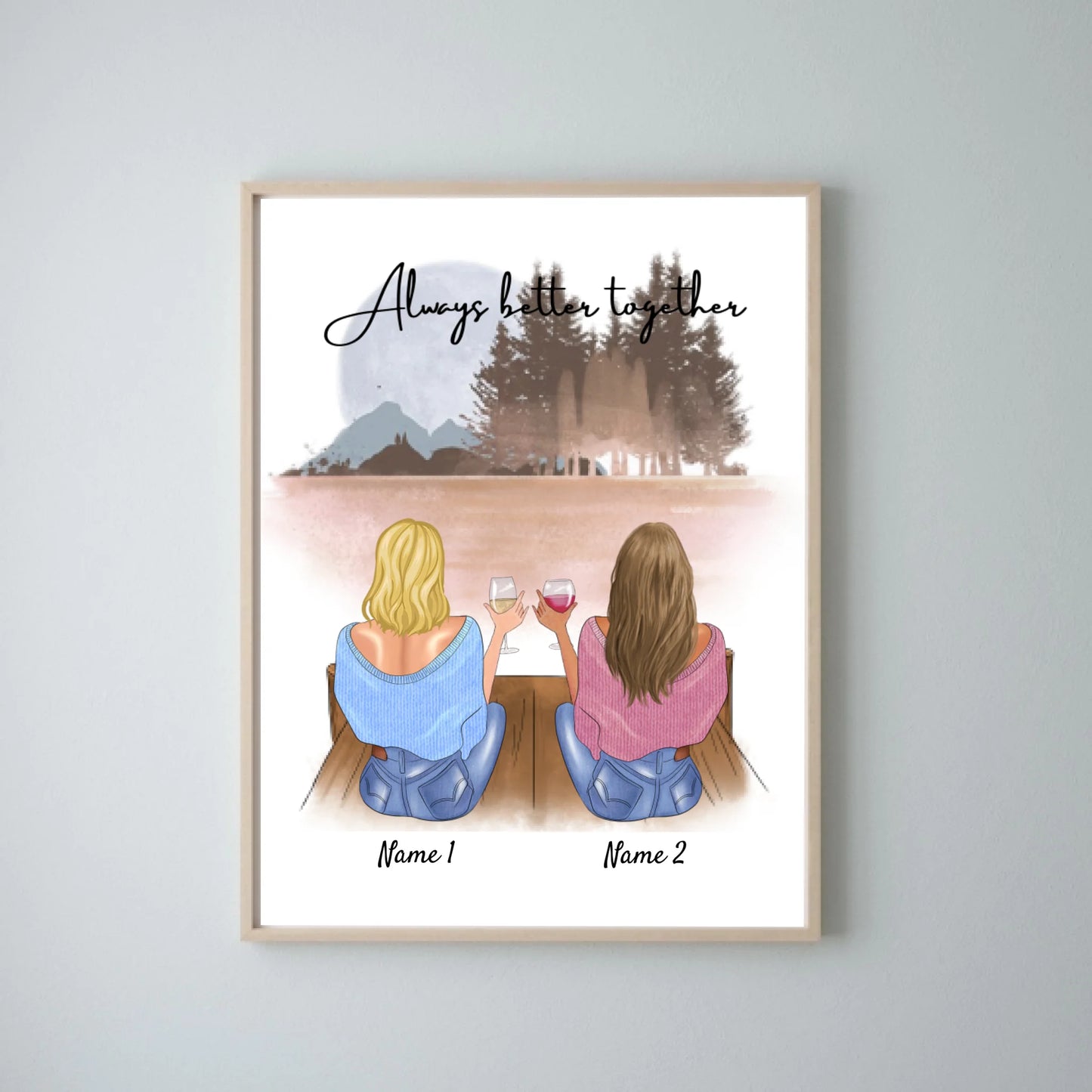 Amigas/ Hermanas con bebida - Póster Personalizado (2-4 mujeres)