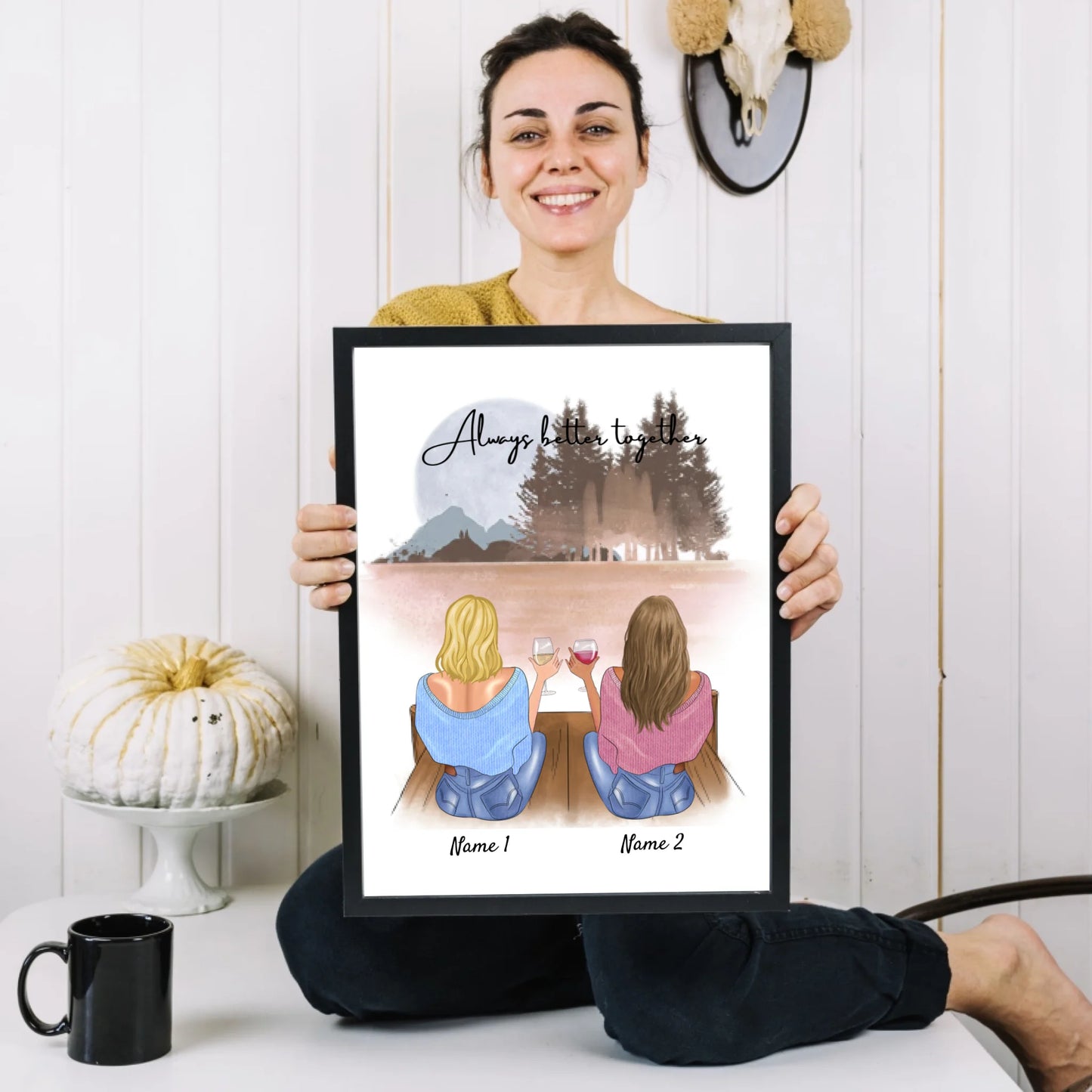 Amigas/ Hermanas con bebida - Póster Personalizado (2-4 mujeres)