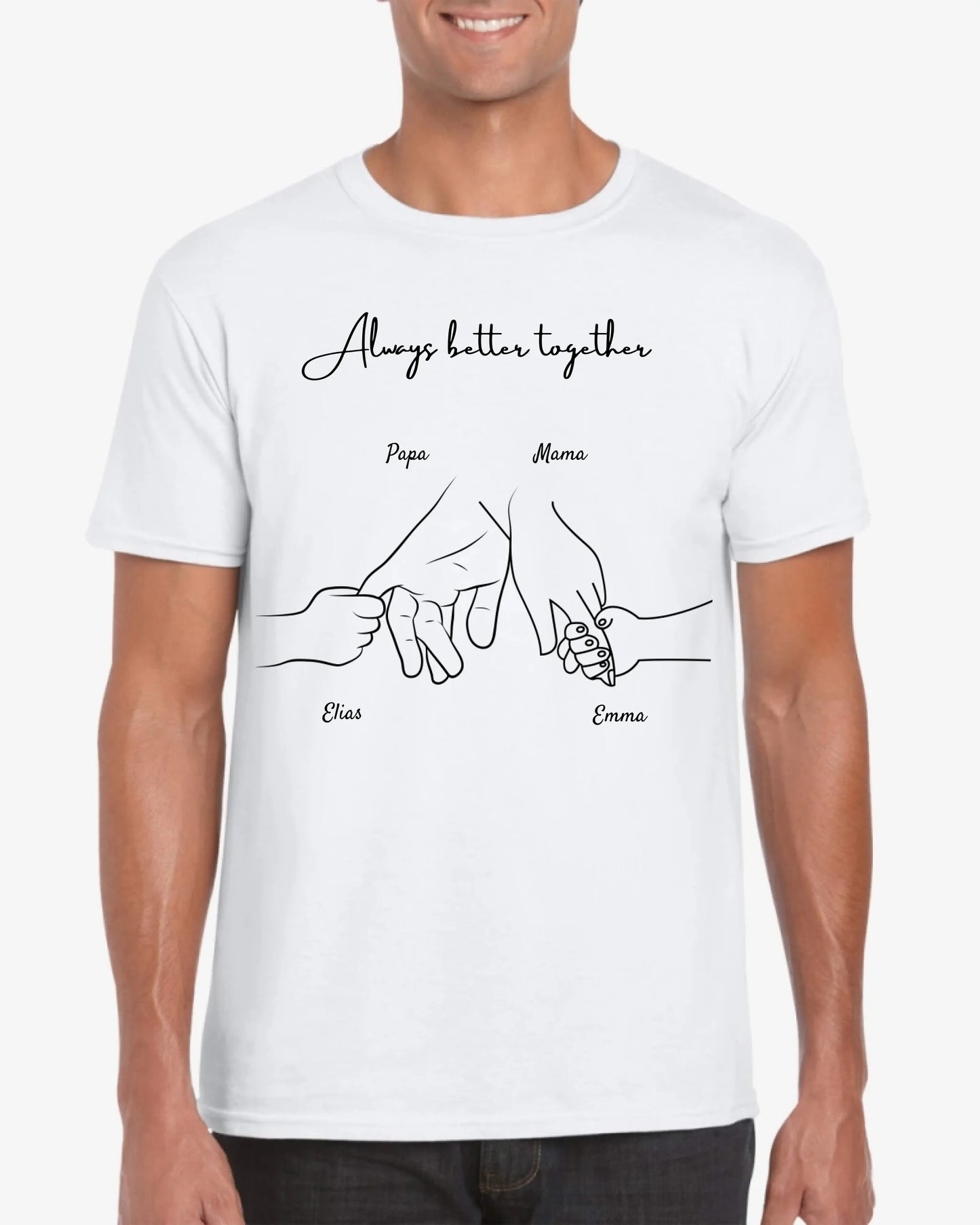 Hand in Hand - Personalisiertes T-Shirt für die ganze Familie (100% Baumwolle, Unisex)