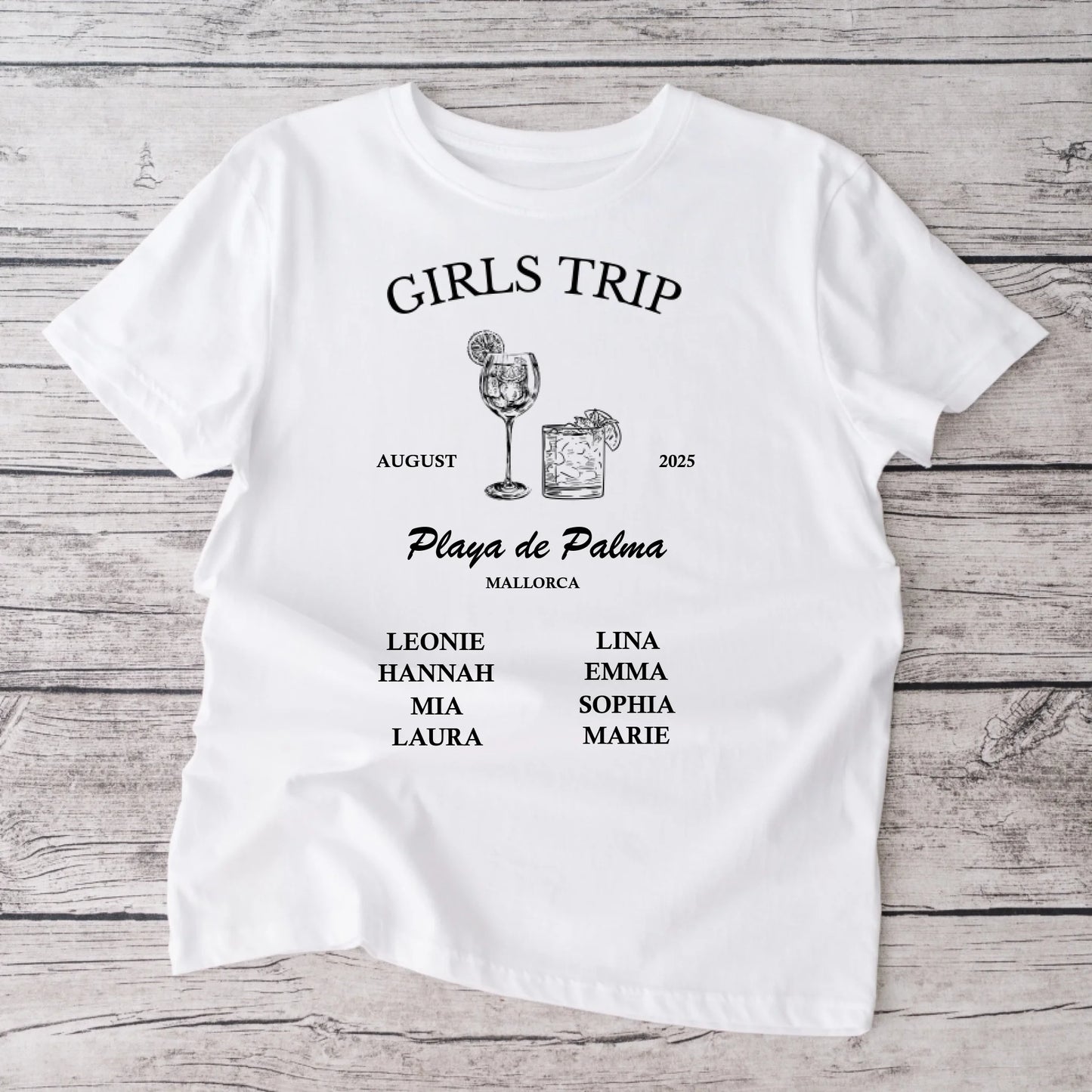 Girls Trip - Personalisiertes T-Shirt Freundinnen, JGA, Urlaub, Team (100% Baumwolle, Unisex)