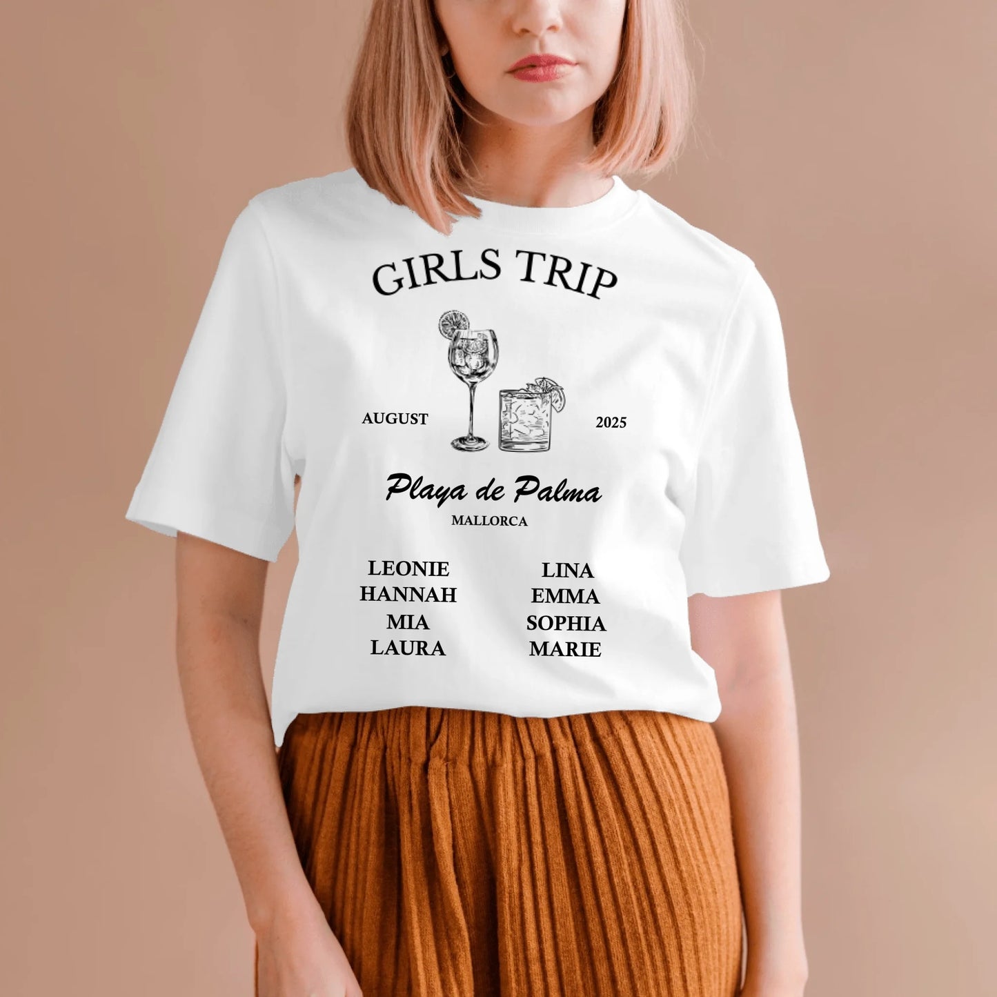 Girls Trip - Personalisiertes T-Shirt Freundinnen, JGA, Urlaub, Team (100% Baumwolle, Unisex)