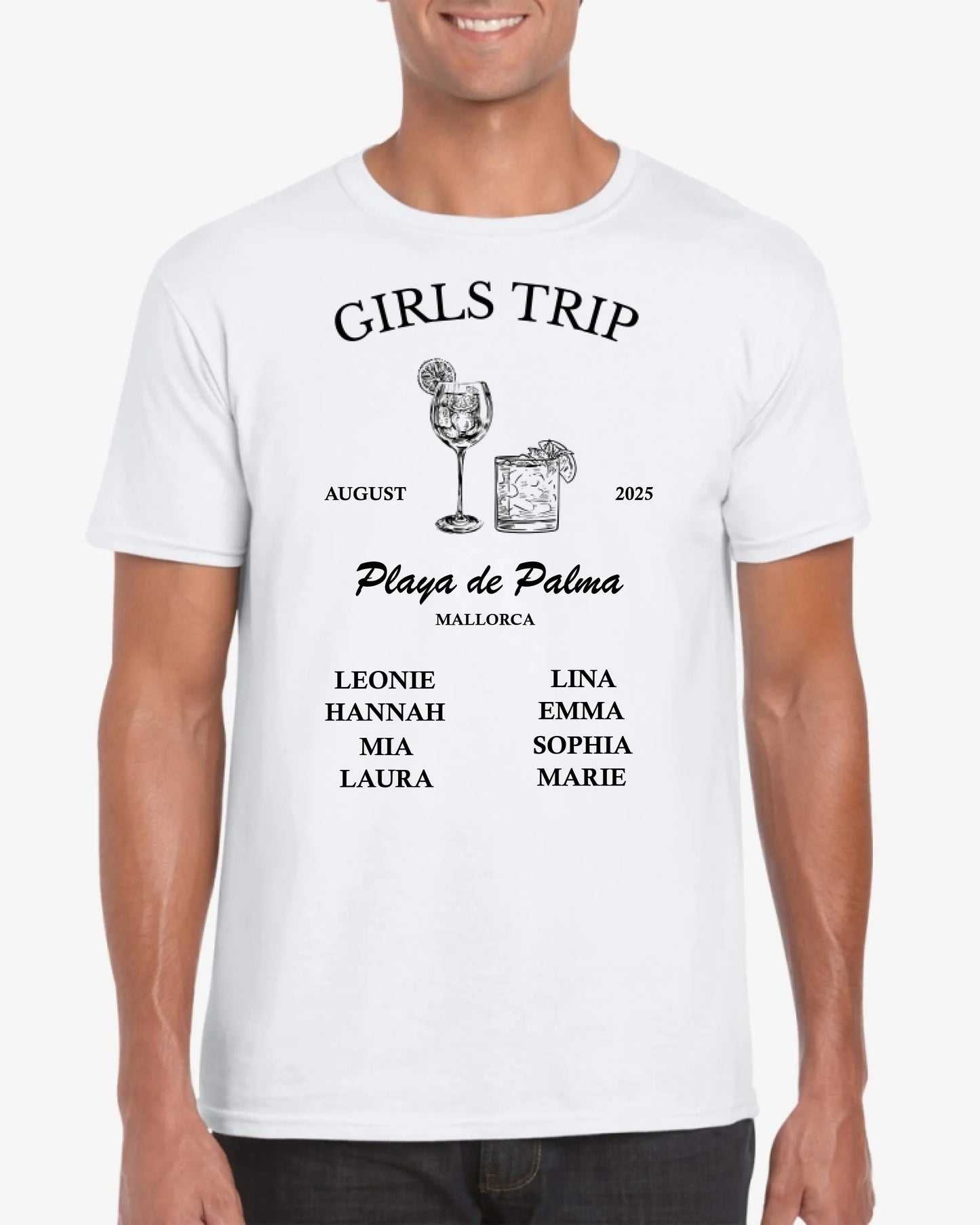 Girls Trip - Personalisiertes T-Shirt Freundinnen, JGA, Urlaub, Team (100% Baumwolle, Unisex)