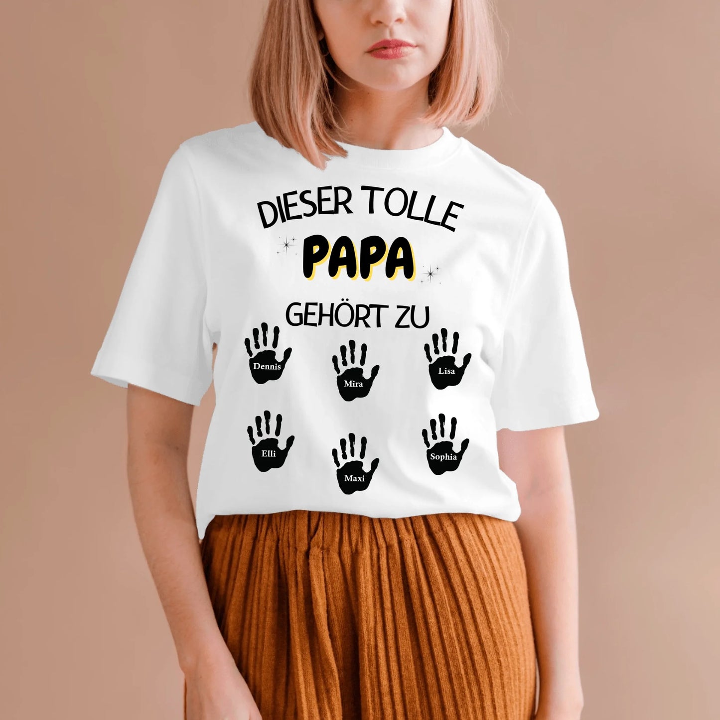 Dieser tolle Papa/Mama gehört zu - Personalisiertes Papa T-Shirt mit Handabdrücken Kinder/ Frau (100% Baumwolle, Unisex)