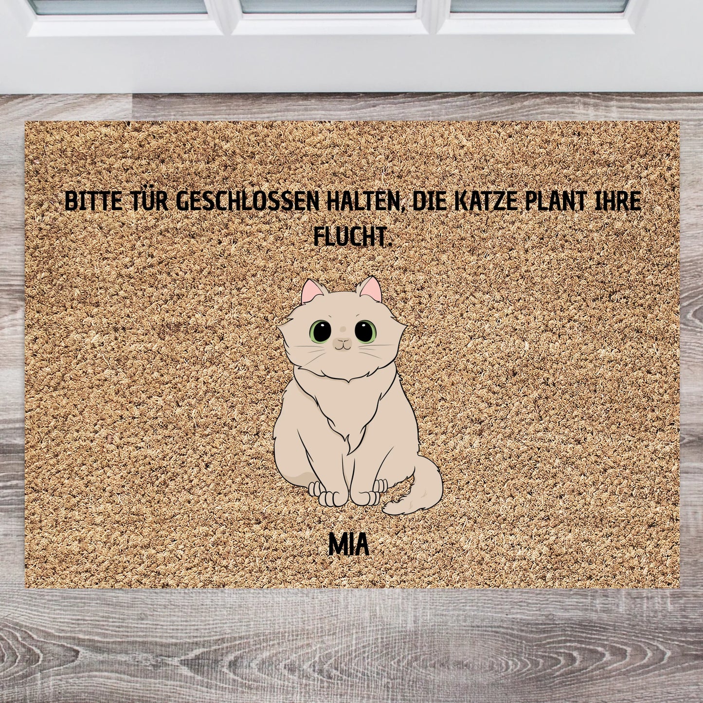Katze plant ihre Flucht - Personalisierte Fußmatte mit Haustier (1-5 Katzen)