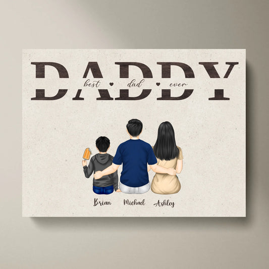 Best Dad ever - Personalisierte Leinwand Vater, Mutter & Kinder
