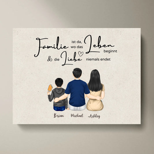 Unsere Familie - Personalisierte Leinwand Vater, Mutter & Kinder