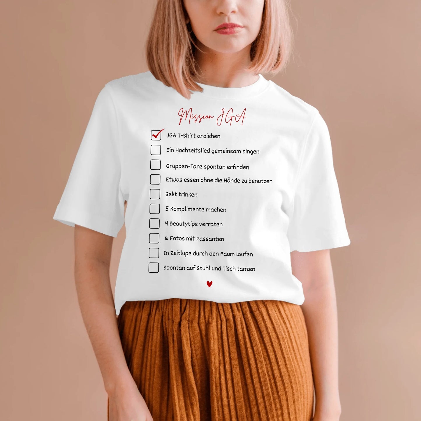 Mission JGA - Personalisiertes T-Shirt Freundinnen, JGA, TODO Liste Junggesellinnen-Abschied (100% Baumwolle, Unisex)