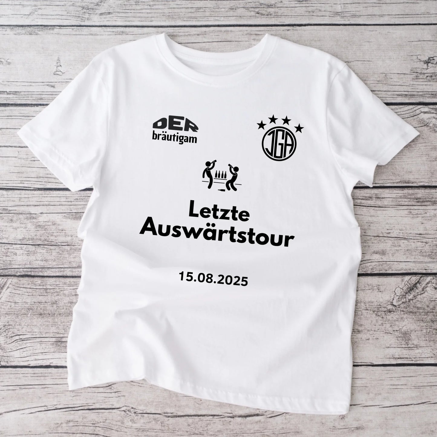 Letzte Auswärtstour, JGA Shirt Bräutigam + TEAM Personalisiertes Junggesellen-Abschieds-Shirt (100% Baumwolle, Unisex)