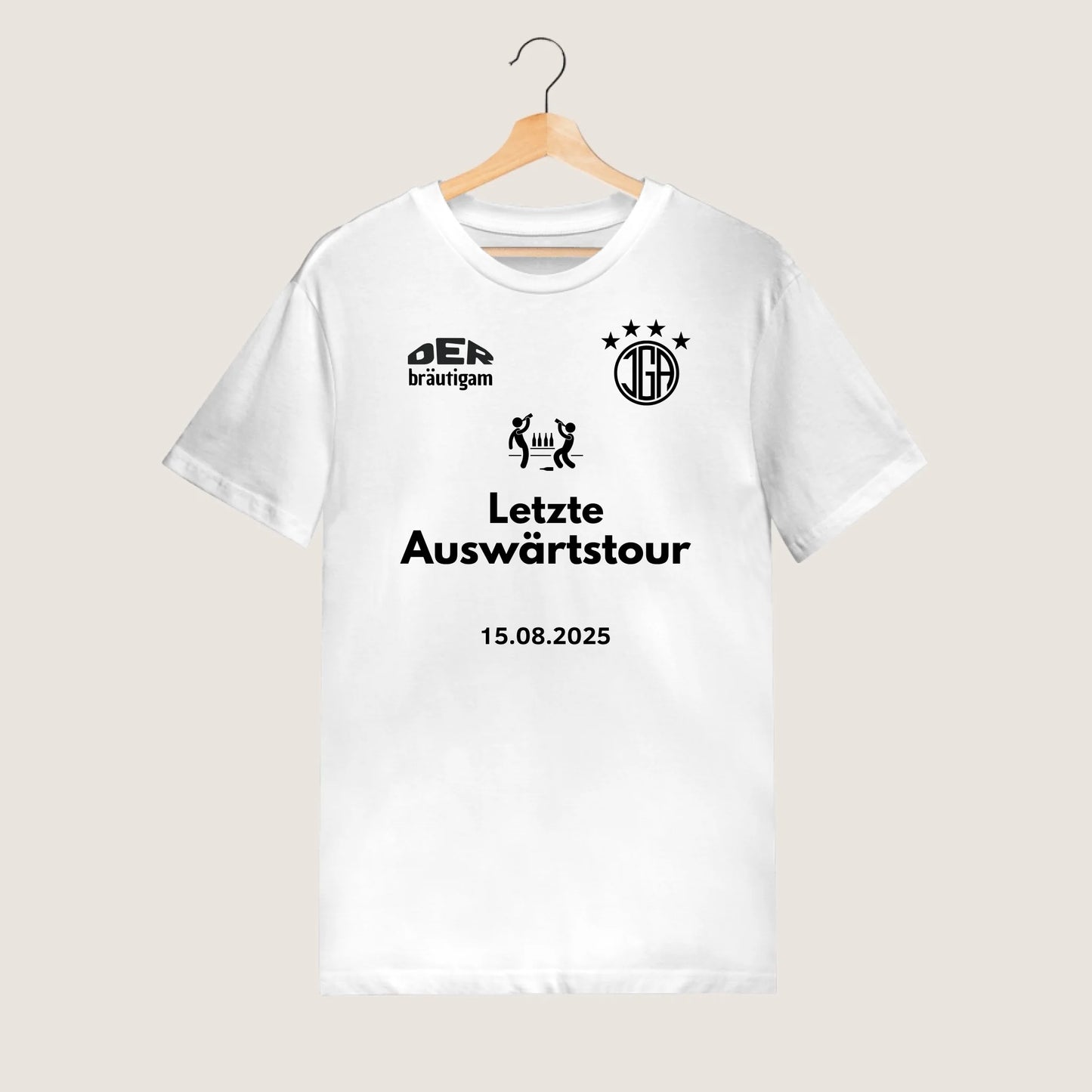 Letzte Auswärtstour, JGA Shirt Bräutigam + TEAM Personalisiertes Junggesellen-Abschieds-Shirt (100% Baumwolle, Unisex)