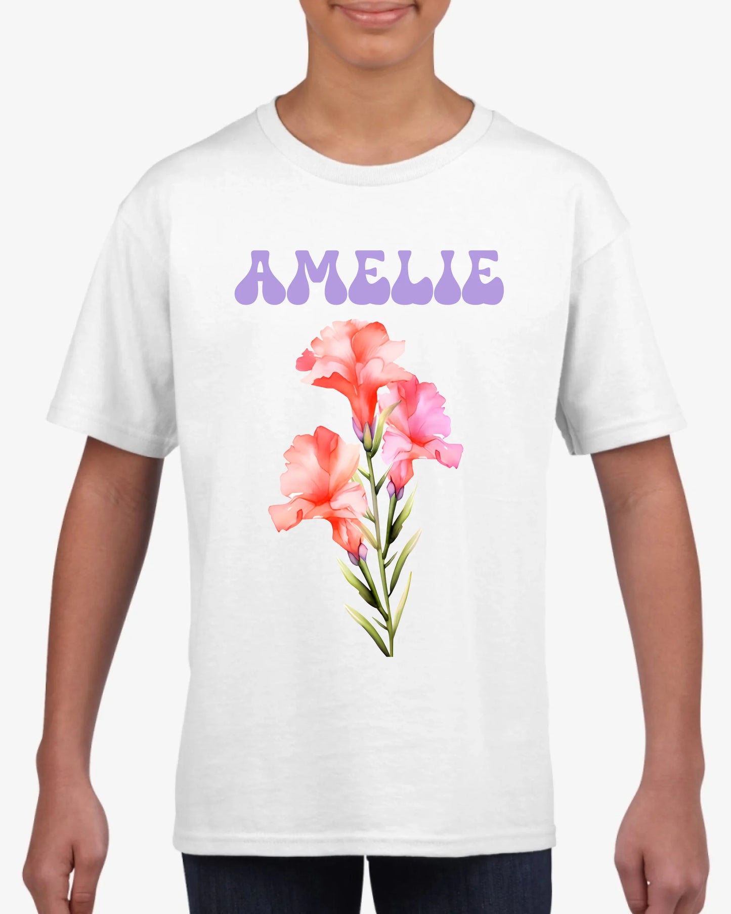 Personalisiertes Geburtsblume T-Shirt für Kinder, Schüler, Einschulung (100% Baumwolle)