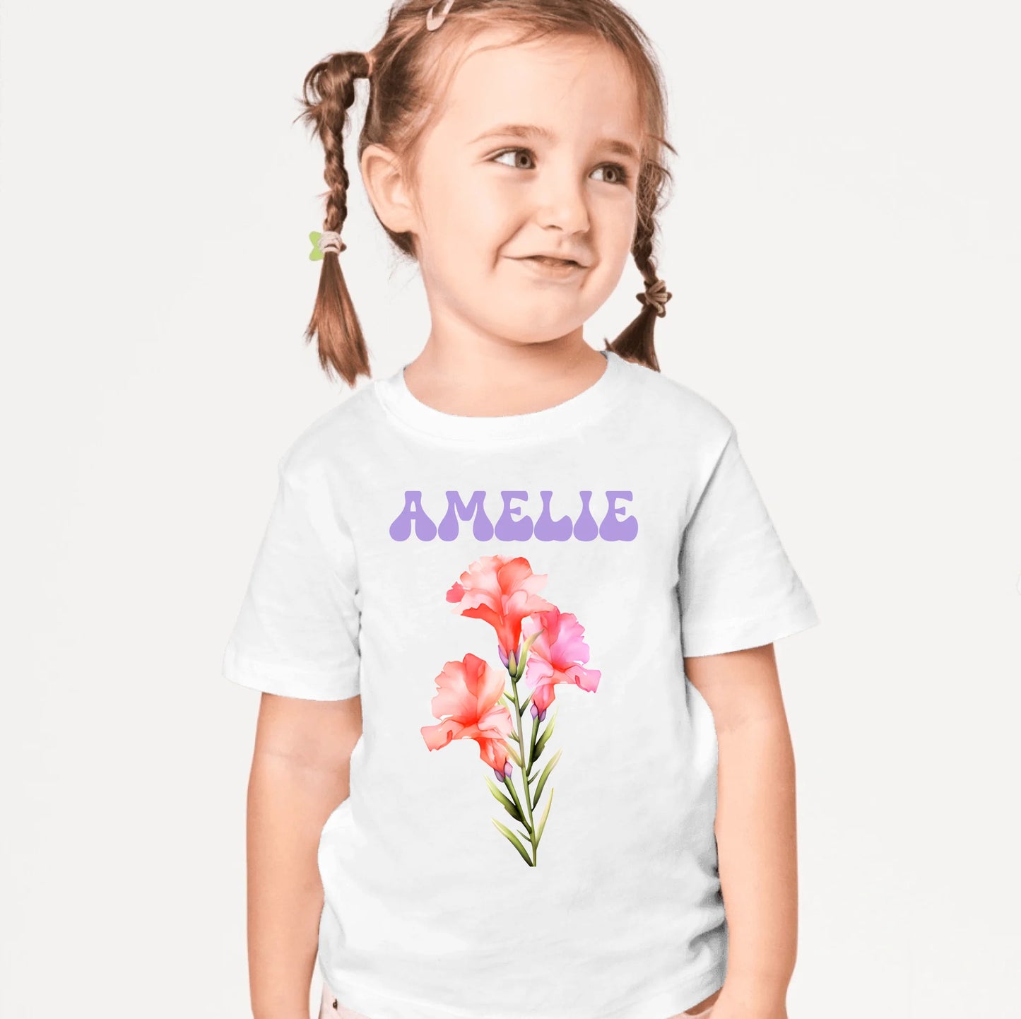 Personalisiertes Geburtsblume T-Shirt für Kinder, Schüler, Einschulung (100% Baumwolle)