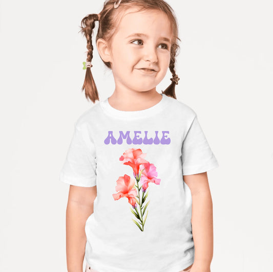 Personalisiertes Geburtsblume T-Shirt für Kinder, Schüler, Einschulung (100% Baumwolle)