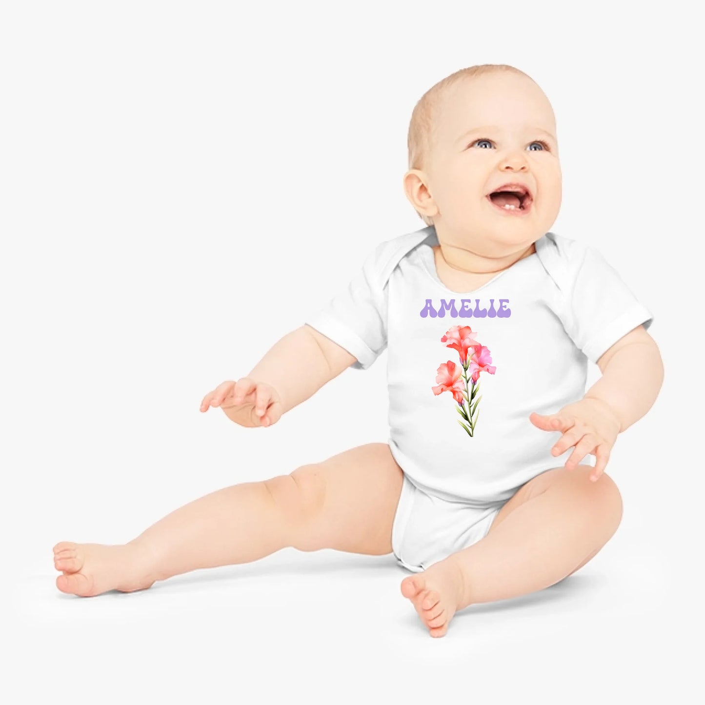 Meine Geburtsblume - Personalisierter Baby-Onesie/ Strampler, 100% Bio-Baumwolle